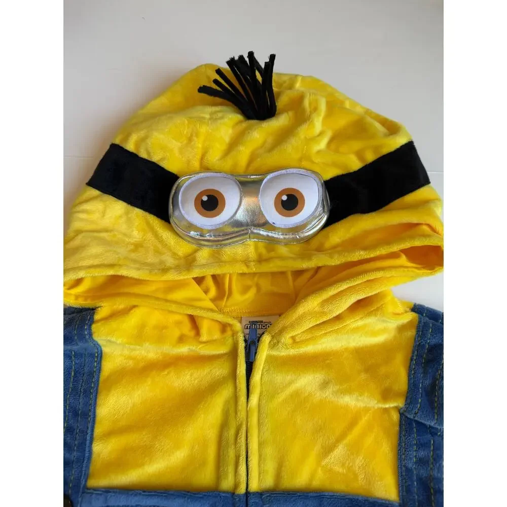 Spirit Halloween Minion Plush Jumpsuit Costume w Hat & Goggles Child L 12-14